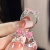 Y2K Pink Crystal Bowknot Zircon Rings for Women  Sweet Lovely Girl Open Adjustable Ring Kpop Party Jewelry Gift 2023