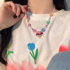 Y2K Red Cherry Heart Beaded Choker Necklace Women Boho Beads Cherry Pendant Necklaces Vintage Irregular Egirl Necklace Jewelry