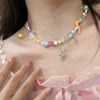 Y2K Red Cherry Heart Beaded Choker Necklace Women Boho Beads Cherry Pendant Necklaces Vintage Irregular Egirl Necklace Jewelry