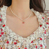 Y2K Red Cherry Heart Beaded Choker Necklace Women Boho Beads Cherry Pendant Necklaces Vintage Irregular Egirl Necklace Jewelry
