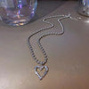 Y2K Retro Kpop Silver Color Pendant Necklaces For Women Gothic Zircon Heart Cross Tassel Necklace Punk Clavicle Choker Jewelry
