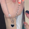 Y2K Retro Kpop Silver Color Pendant Necklaces For Women Gothic Zircon Heart Cross Tassel Necklace Punk Clavicle Choker Jewelry