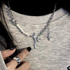 Y2K Retro Kpop Silver Color Pendant Necklaces For Women Gothic Zircon Heart Cross Tassel Necklace Punk Clavicle Choker Jewelry