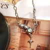 Y2K Retro Kpop Silver Color Pendant Necklaces For Women Gothic Zircon Heart Cross Tassel Necklace Punk Clavicle Choker Jewelry