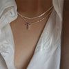 Y2K Shiny Sparkling Clavicle Chain Necklaces for Women Teens   Temperament Silver Color Cross Pendant Necklace Jewelry