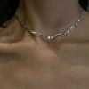 Y2K Silver Color Irregualr Choker Necklace for Women Girls Love Heart Crystal Clavicle Chain Necklace   Jewelry