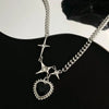 Y2K Star Heart Pendant Necklace for Women Egirl Korean Vintage Cow Leather Sweater Chain Pentagram Long Necklace Jewelry