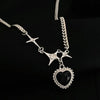 Y2K Star Heart Pendant Necklace for Women Egirl Korean Vintage Cow Leather Sweater Chain Pentagram Long Necklace Jewelry