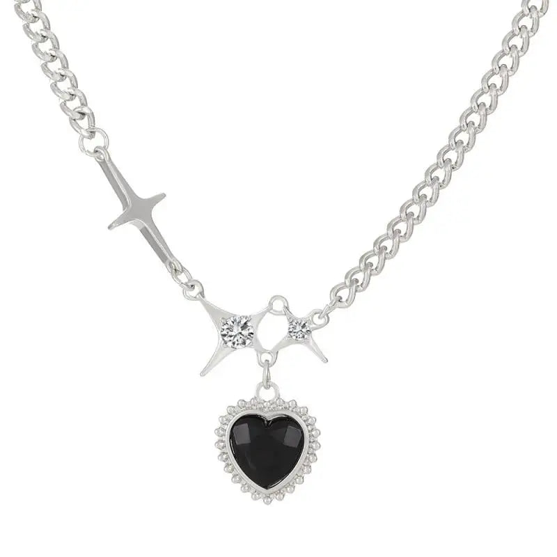 Y2K Star Heart Pendant Necklace for Women Egirl Korean Vintage Cow Leather Sweater Chain Pentagram Long Necklace Jewelry