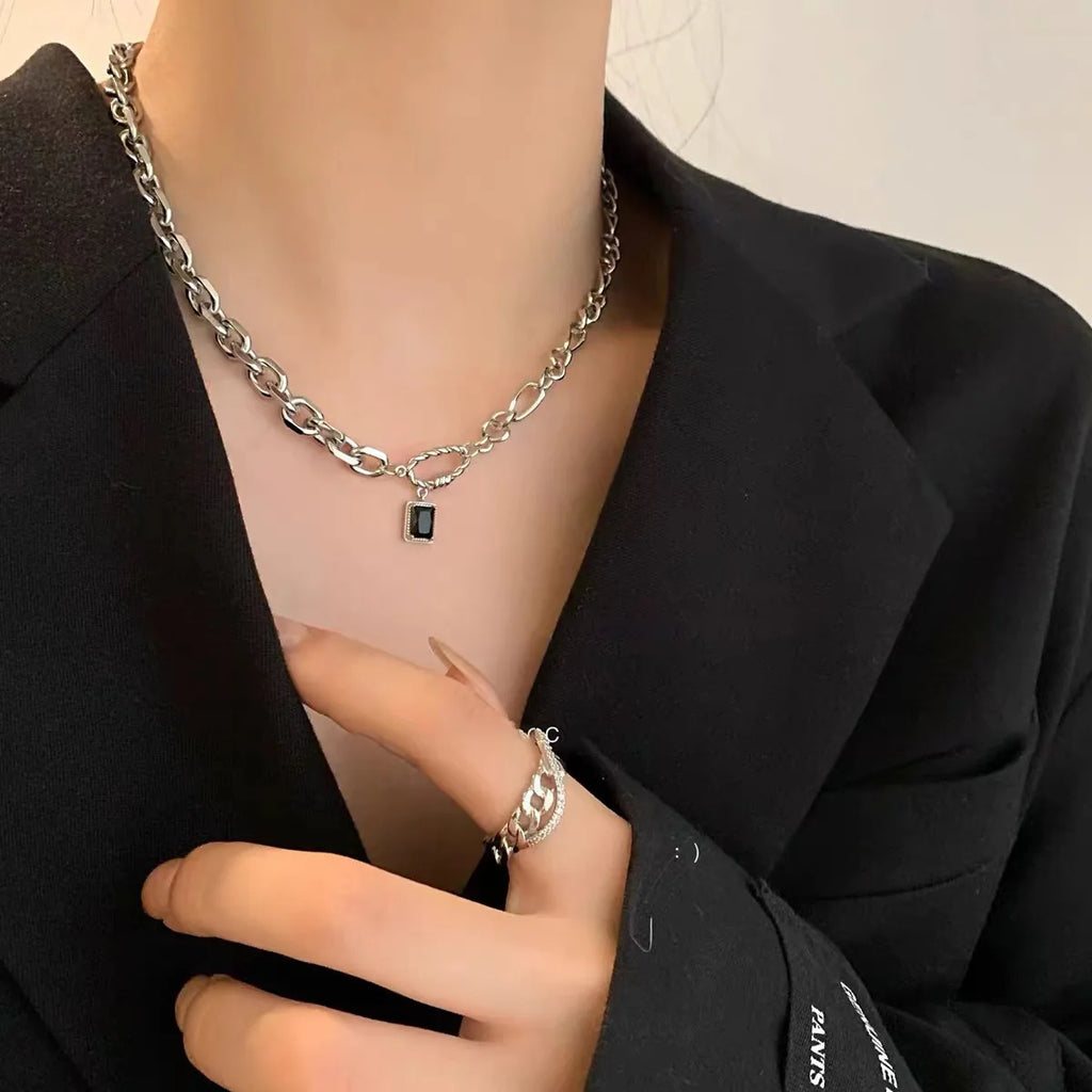 Y2K Star Heart Pendant Necklace for Women Egirl Korean Vintage Cow Leather Sweater Chain Pentagram Long Necklace Jewelry