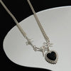 Y2K Star Heart Pendant Necklace for Women Egirl Korean Vintage Cow Leather Sweater Chain Pentagram Long Necklace Jewelry