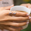ZAKOL Cute White Geometric Zirconia Leaf Open Adjustable Rings for Women Party Jewelry  New