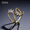 ZAKOL Cute White Geometric Zirconia Leaf Open Adjustable Rings for Women Party Jewelry  New