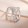 ZAKOL Cute White Geometric Zirconia Leaf Open Adjustable Rings for Women Party Jewelry  New
