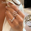 ZAKOL  3 Layers Irregular Zirconia Open Rings for Women Silver Color Ring Rectangle Shinny Jewelry