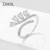 ZAKOL  3 Layers Irregular Zirconia Open Rings for Women Silver Color Ring Rectangle Shinny Jewelry