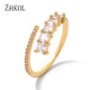 ZAKOL  3 Layers Irregular Zirconia Open Rings for Women Silver Color Ring Rectangle Shinny Jewelry