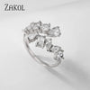 ZAKOL  3 Layers Irregular Zirconia Open Rings for Women Silver Color Ring Rectangle Shinny Jewelry