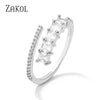 ZAKOL  3 Layers Irregular Zirconia Open Rings for Women Silver Color Ring Rectangle Shinny Jewelry