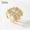 ZAKOL  3 Layers Irregular Zirconia Open Rings for Women Silver Color Ring Rectangle Shinny Jewelry