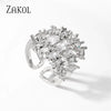 ZAKOL  3 Layers Irregular Zirconia Open Rings for Women Silver Color Ring Rectangle Shinny Jewelry