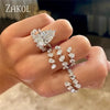 ZAKOL  3 Layers Irregular Zirconia Open Rings for Women Silver Color Ring Rectangle Shinny Jewelry