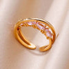 Zircon Crystal Rings for Women Stainless Steel Gold Plated Ring  Trend Couple Wedding Jewelry   anillos mujer