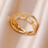 Zircon Crystal Rings for Women Stainless Steel Gold Plated Ring  Trend Couple Wedding Jewelry   anillos mujer