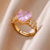 Zircon Flame Drop Rings For Women Gold Plated Stainless Steel Water Drop Adjustable Ring Femme Wedding Party Jewelry Gift Femme