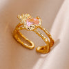 Zircon Flame Drop Rings For Women Gold Plated Stainless Steel Water Drop Adjustable Ring Femme Wedding Party Jewelry Gift Femme