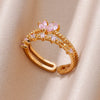 Zircon Flame Drop Rings For Women Gold Plated Stainless Steel Water Drop Adjustable Ring Femme Wedding Party Jewelry Gift Femme
