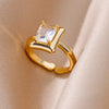 Zircon Flame Drop Rings For Women Gold Plated Stainless Steel Water Drop Adjustable Ring Femme Wedding Party Jewelry Gift Femme