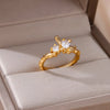 Zircon Flame Drop Rings For Women Gold Plated Stainless Steel Water Drop Adjustable Ring Femme Wedding Party Jewelry Gift Femme