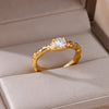 Zircon Flame Drop Rings For Women Gold Plated Stainless Steel Water Drop Adjustable Ring Femme Wedding Party Jewelry Gift Femme