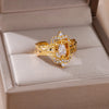Zircon Flame Drop Rings For Women Gold Plated Stainless Steel Water Drop Adjustable Ring Femme Wedding Party Jewelry Gift Femme