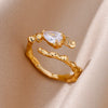 Zircon Flame Drop Rings For Women Gold Plated Stainless Steel Water Drop Adjustable Ring Femme Wedding Party Jewelry Gift Femme