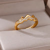 Zircon Flame Drop Rings For Women Gold Plated Stainless Steel Water Drop Adjustable Ring Femme Wedding Party Jewelry Gift Femme