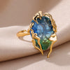 Zircon Flame Drop Rings For Women Gold Plated Stainless Steel Water Drop Adjustable Ring Femme Wedding Party Jewelry Gift Femme
