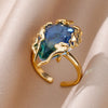 Zircon Flame Drop Rings For Women Gold Plated Stainless Steel Water Drop Adjustable Ring Femme Wedding Party Jewelry Gift Femme