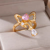Zircon Flame Drop Rings For Women Gold Plated Stainless Steel Water Drop Adjustable Ring Femme Wedding Party Jewelry Gift Femme