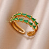 Zircon Flame Drop Rings For Women Gold Plated Stainless Steel Water Drop Adjustable Ring Femme Wedding Party Jewelry Gift Femme