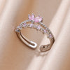 Zircon Flame Drop Rings For Women Gold Plated Stainless Steel Water Drop Adjustable Ring Femme Wedding Party Jewelry Gift Femme