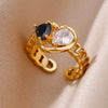 Zircon Flame Drop Rings For Women Gold Plated Stainless Steel Water Drop Adjustable Ring Femme Wedding Party Jewelry Gift Femme