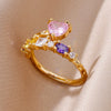 Zircon Flame Drop Rings For Women Gold Plated Stainless Steel Water Drop Adjustable Ring Femme Wedding Party Jewelry Gift Femme