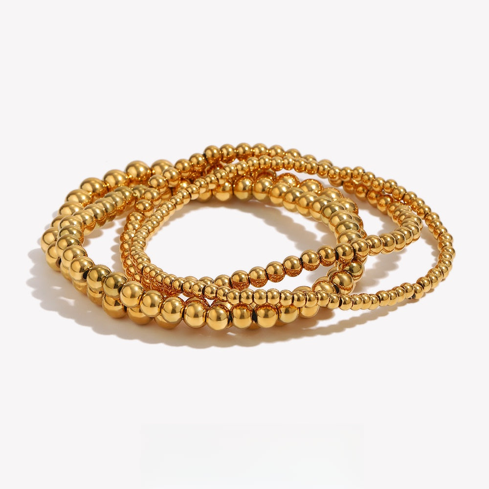 Gold Plated Silver Color Elastic Beads Bracelets Bangles For Woman Stainless Steel Beaded Chain Bracelet - Image 1
