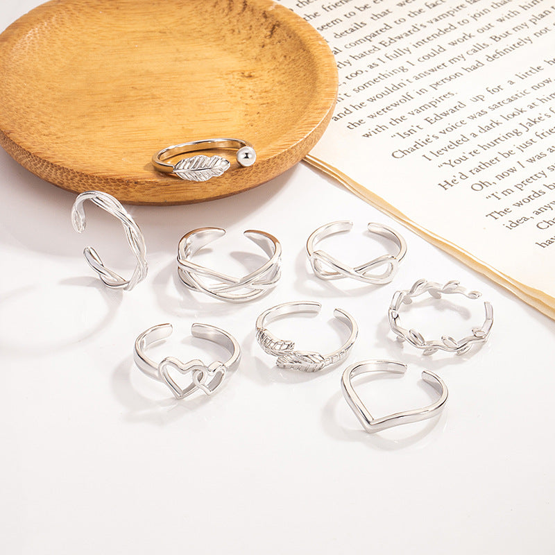 Silver-Tone Open Rings, Copper, Assorted Heart, Leaf, Infinity and Twisted Band Designs