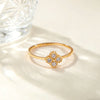Clover Ring, Gold-Tone Stainless Steel with Clear Accents, US Sizes 5-10