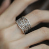 Filigree Ring for Women, Silver-Tone Wide Open Band with Floral Cutout Pattern
