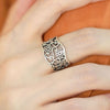 Filigree Ring for Women, Silver-Tone Wide Open Band with Floral Cutout Pattern