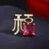 Heart Brooch Pin for Women, Gold-Tone Zinc Alloy with Chinese Fu Character and Sparkling Accents - Product view 1